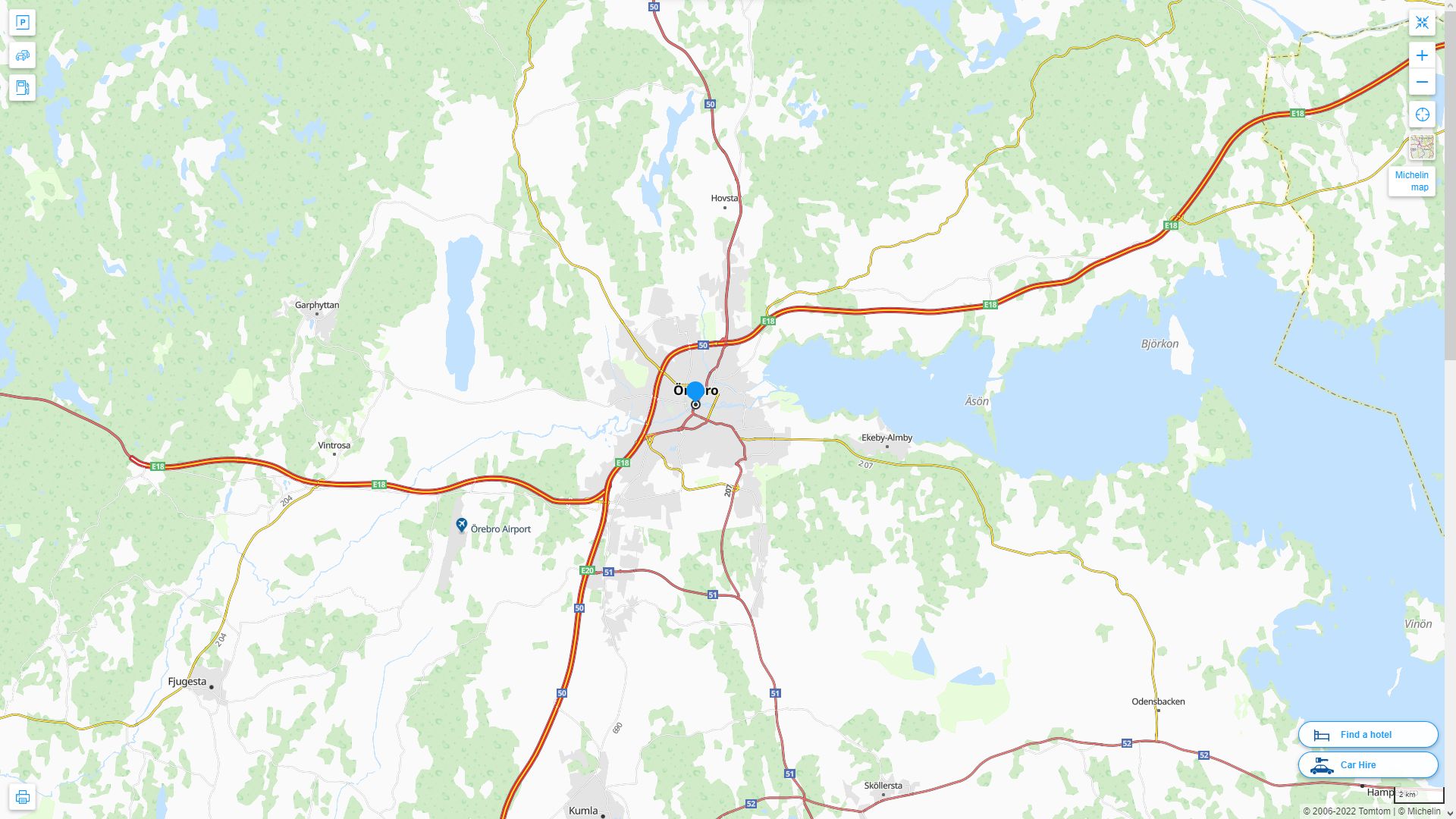 Orebro Suede Autoroute et carte routiere